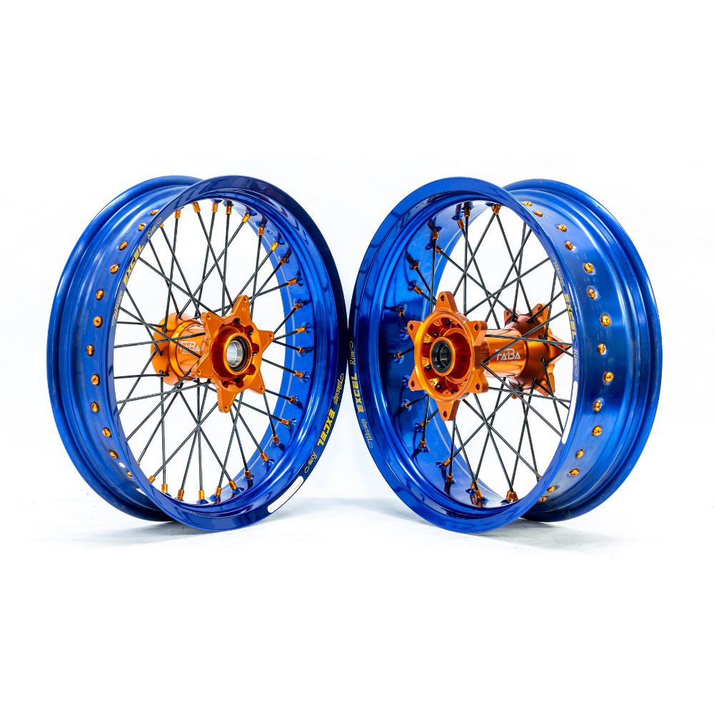 Faba Supermoto Räder blau und orange rot tubeless honda crf ktm exc husqvarna husaberg hartl racing gasgas