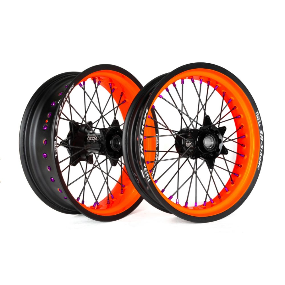 Faba Supermoto Räder schwarz und orange und pink tubeless honda crf ktm exc husqvarna husaberg hartl racing